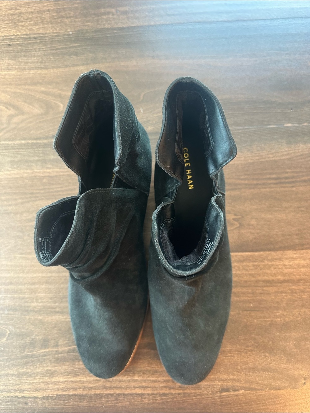 Cole Haan Black Suede Ankle Booties with Stacked Wood Heel - Picture 2 of 5